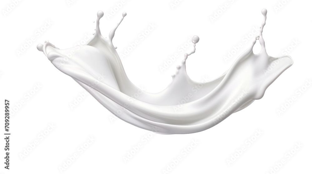 White milk wave splash with splatters and drops isolated in transparent ...