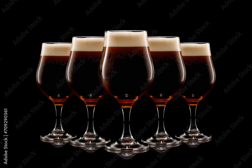 Set of Beer glasses on a black background. Mugs with drink like Ipa, Pale Ale, Pilsner, Porter or Stout Set of Beer glasses on a black background. Mugs with drink like Ipa, Pale Ale, Pilsner, Porter or Stout