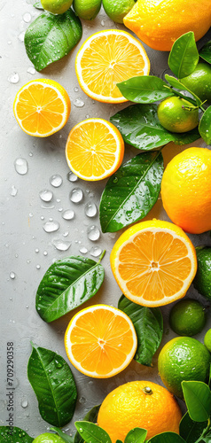 Wallpaper Mural citrus fruits Lemons On White Backdrop With Water Drops Torontodigital.ca