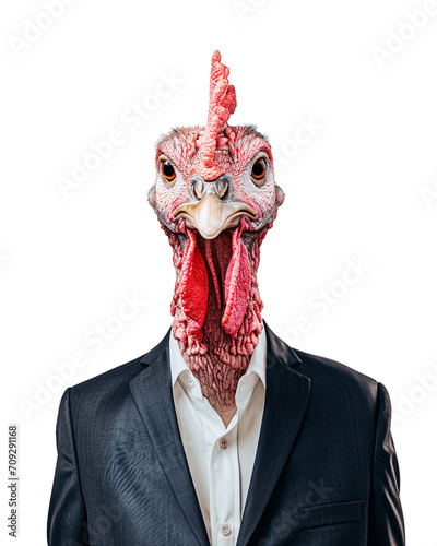 Turkey wearing suit and tie. Isolated on transparent background, no background, cutout. photo