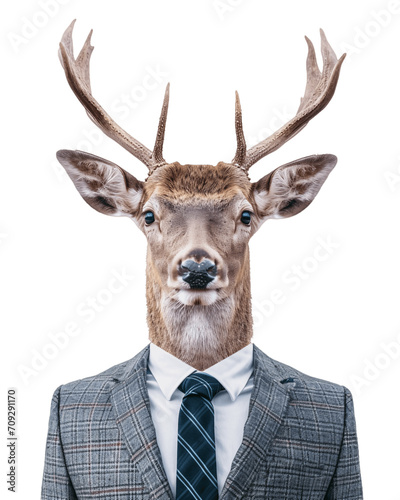 Deer wearing suit and tie. Isolated on transparent background, no background, cutout. © TimeaPeter