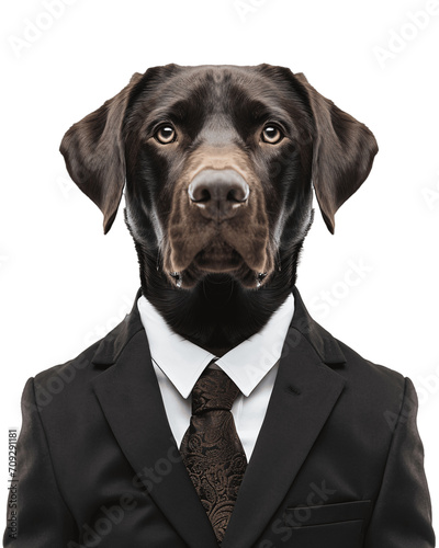 Dog wearing suit and tie. Isolated on transparent background, no background, cutout. © TimeaPeter