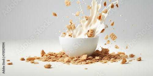 Milk splash with falling nuts. 3d rendering  3d illustration.