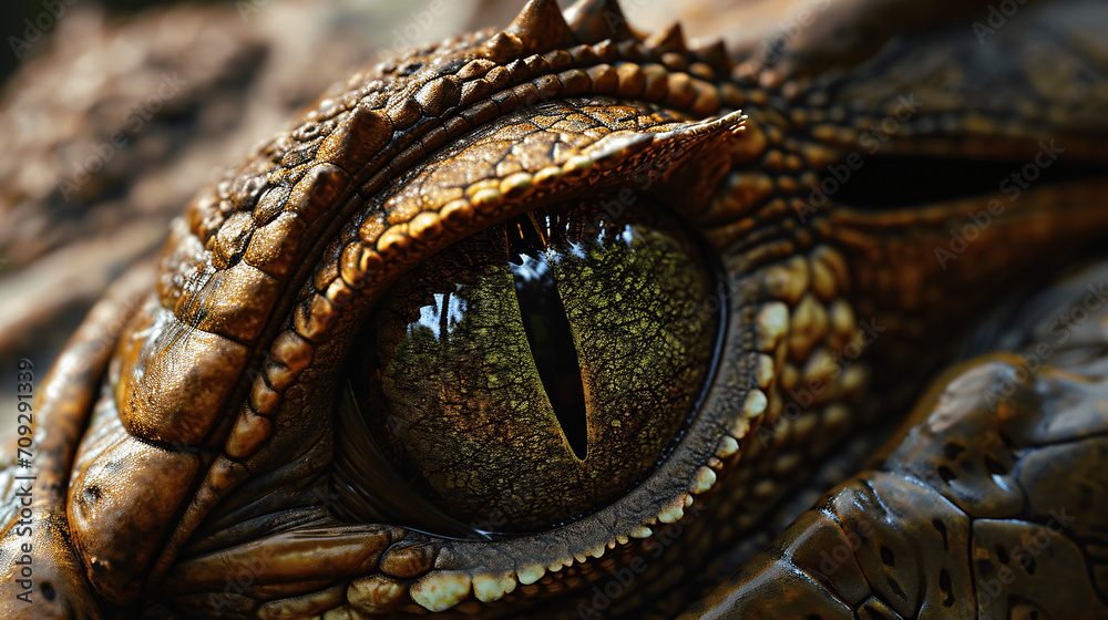Fototapeta premium Crocodile Eye Closeup: Menacing Wildlife Stare in Detail