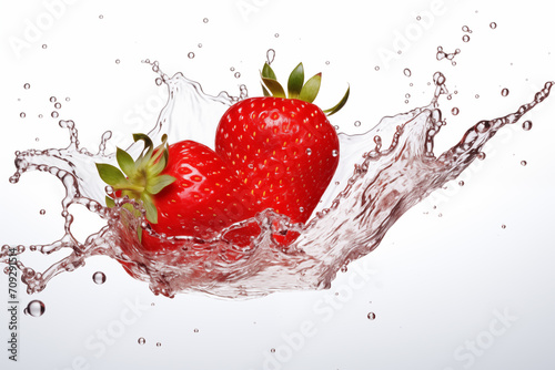Strawberry with water splash over isolated white background