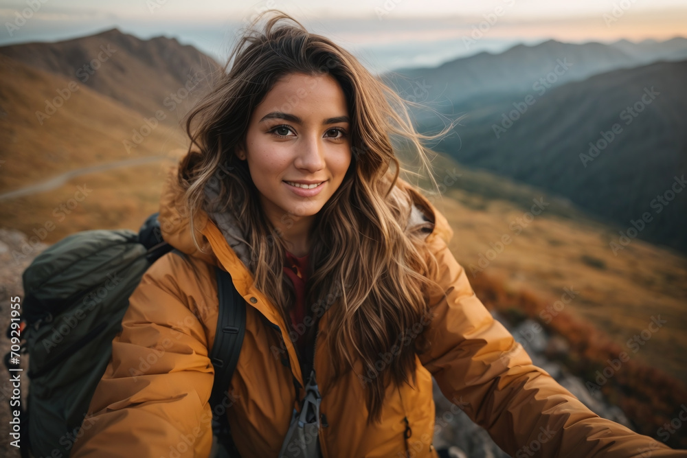 woman selfie in mountains