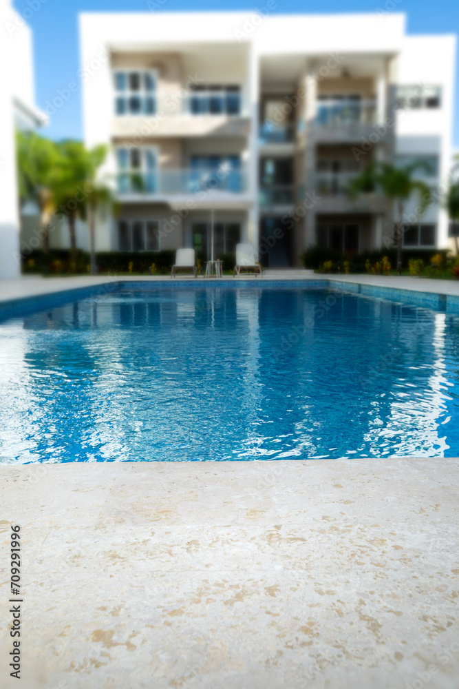 Fototapeta premium Backyard with swimming pool, nobody