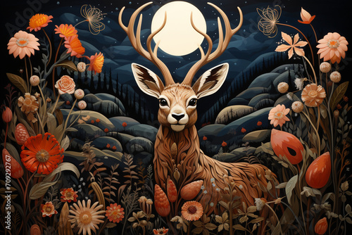 A visually captivating portrayal of the mystical Jackalope, a mythical creature blending rabbit and deer features, set against a backdrop of rolling hills and wildflowers.