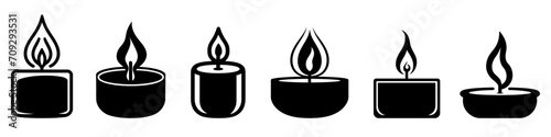 Candle silhouette. Set of black candle icons.