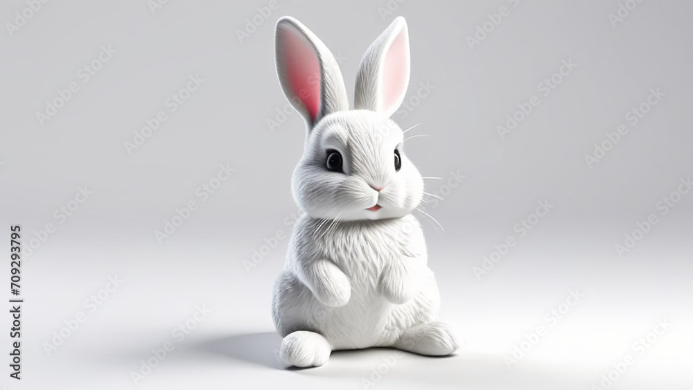 Obraz premium Toy rabbit on a gray background.