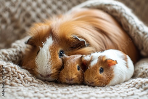 A family of guinea pigs playing together