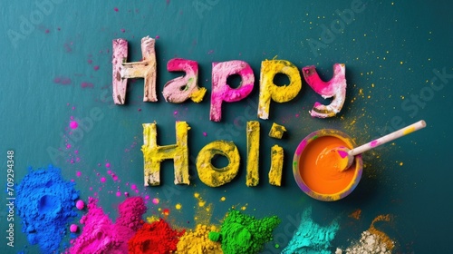 Happy Holi. Colorful background of multicolored gulal powder paints photo