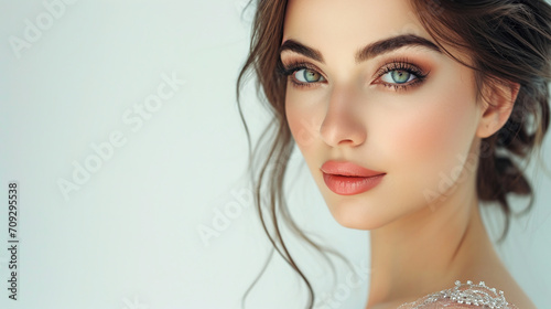 Portrait of a beautiful woman on white background. 