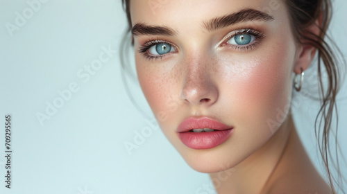 Portrait of a beautiful woman on white background. 