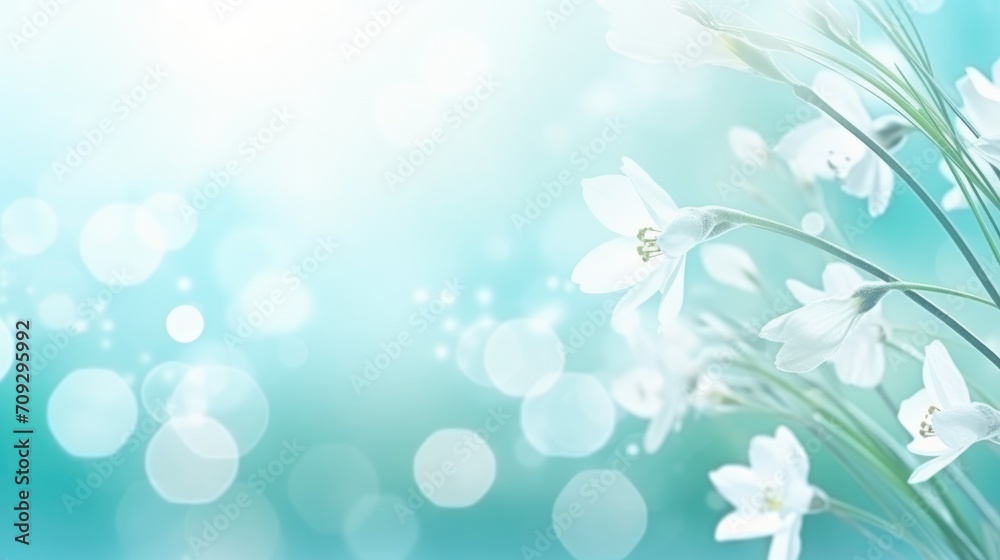 Spring snowdrops on blue background. First spring blooming Delicate Snowdrop flowers. Illustration for postcard, template, card. Copy Space. International happy womens day, 8 March, Mothers concept.. Spring snowdrops on blue background. First spring blooming Delicate Snowdrop flowers. Illustration for postcard, template, card. Copy Space. International happy womens day, 8 March, Mothers concept..