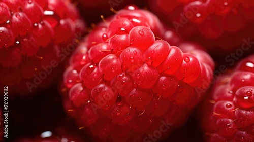 Ripe red raspberries. Berry background. Healthy breakfast, vitamins.