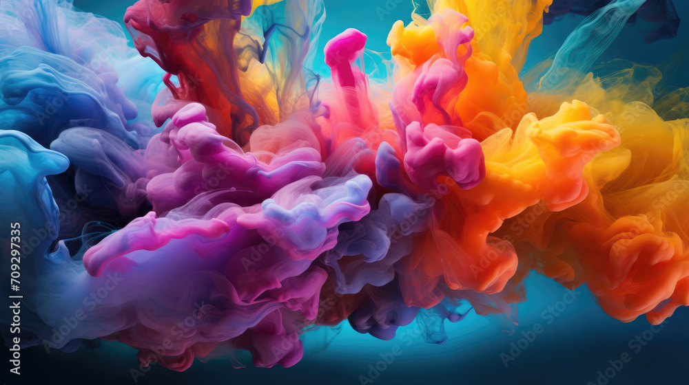 Multicolored vibrant fluid liquid ink with copy space