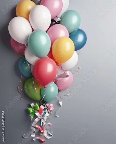 Holiday color full Balloons, Confetti, and Ribbons. Ideal for valentine's day, Anniversary, New Year, or kid birthday celebration card. banner flyer brochure post design 