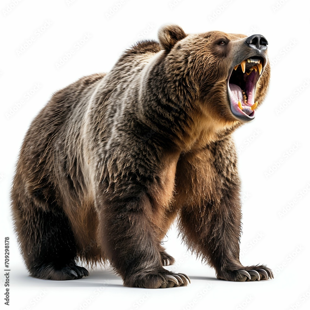 Fototapeta premium Majestic Bear Roaring Isolated on White. Generative ai