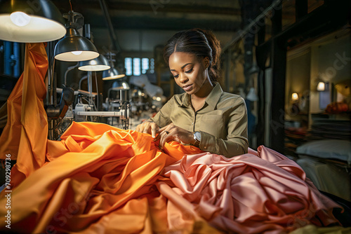 Black Woman Textile Maven at Factory Work