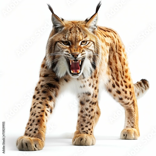 Fierce Lynx Roaring Isolated on White Background. Generative ai