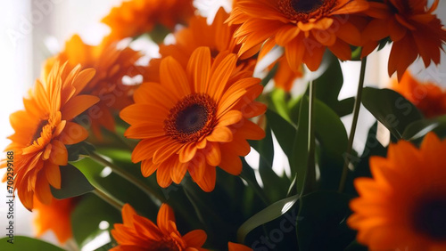 A bouquet of orange flowers on the table.