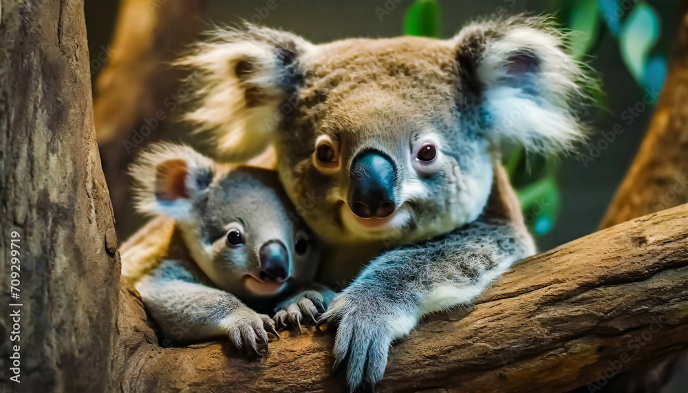 Obraz premium two koala bears on tree .ai generated