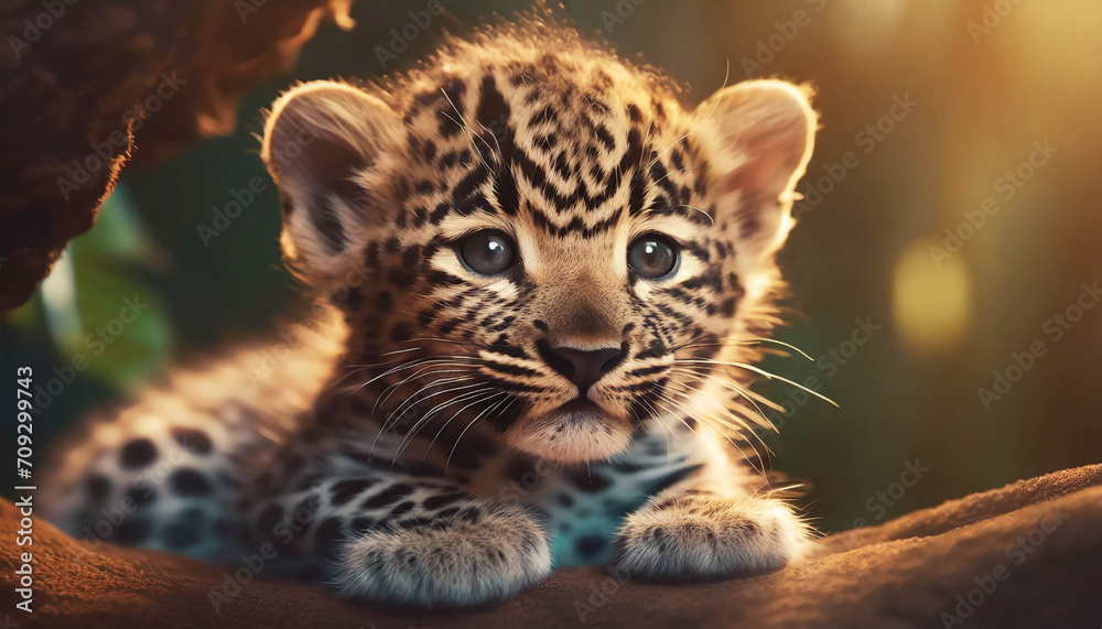 Obraz premium Young leopard baby outdoor in nature .ai generated