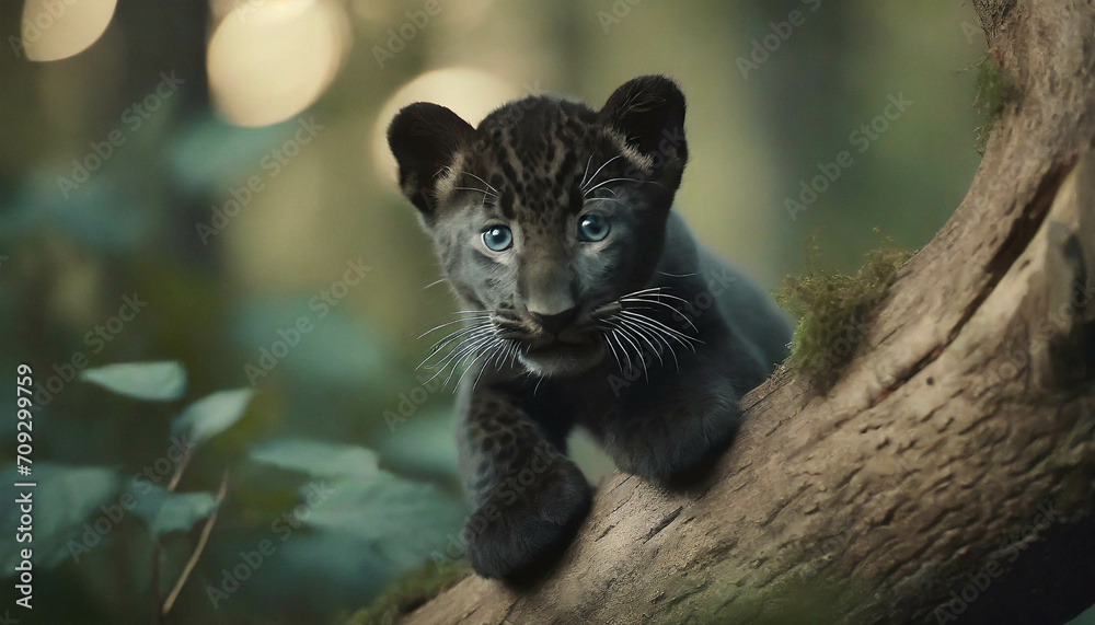 Black panther baby in nature. young Jaguar .ai generated Black panther baby in nature. young Jaguar .ai generated