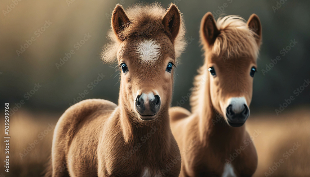 Two Poniesor young horses in nature .ai generated