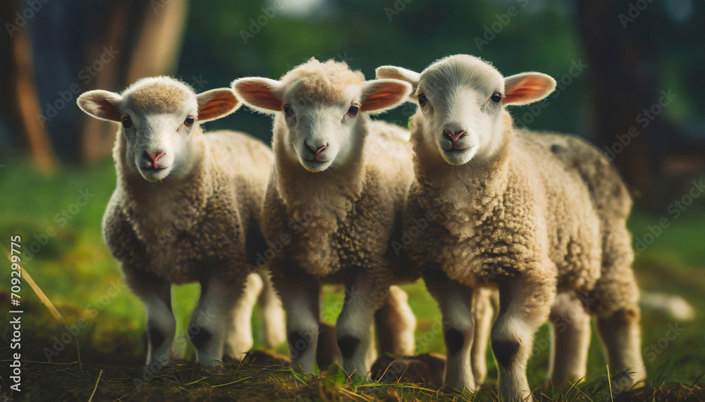Lambs, young sheep in nature  .ai generated