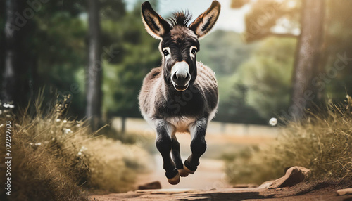 Vászonkép Young donkey running  .ai generated