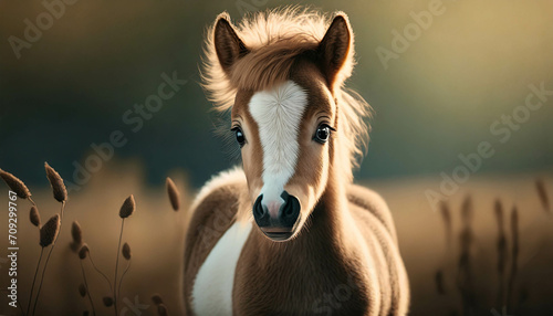 Cute Pony portrait or young horse in nature   .ai generated © hanohiki