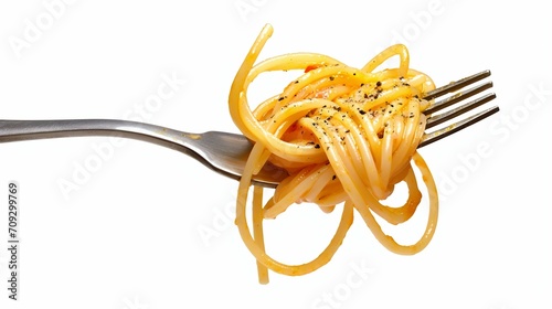 Twirled Spaghetti on Fork with Tomato Sauce. Generative ai
