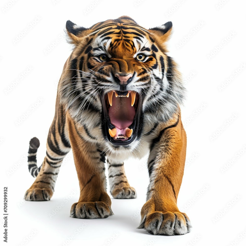 Obraz premium Fierce Bengal Tiger Roaring. Generative ai
