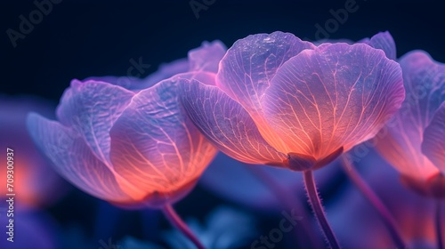 Illuminated Translucent Flowers Against Dark Background