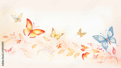 Butterflies  cartoon drawing  Water color style  AI Generated