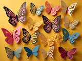 Whimsical Paper Cut Butterflies Dancing on a Sunny Yellow Canvas