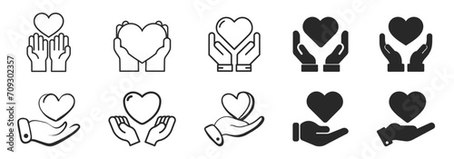 Hands holding heart icon set. Healthcare,Donation and giving aid concept