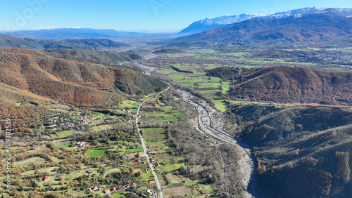 Aerial drone photo of beautiful landscape area near Karpenisi and fmaous mountains of Tymfristos and Velouhi, Evrytania,  central Greece