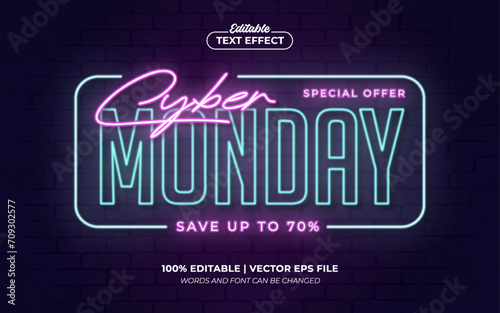 Cyber Monday Glow Neon Editable Text Effect Style Premium Vector