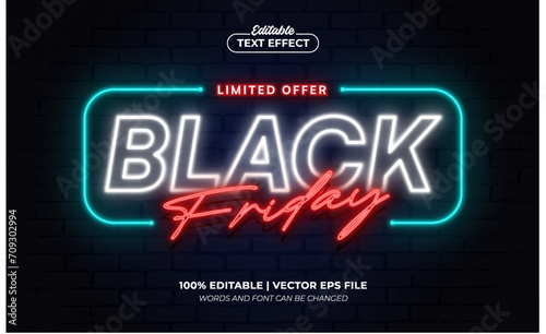 Black Friday Neon Glow Editable Text Effect Style Premium Vector