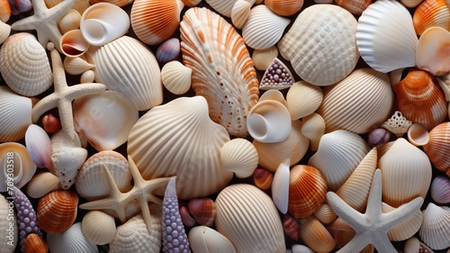A collection of intricately shaped seashells scattered along a rocky shoreline  each one telling a story of the ocean s journey-Generative Ai