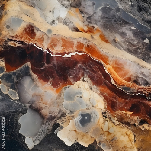 Marble texture and pattern in earth colors with grey, brown, gold, black, white and orange.