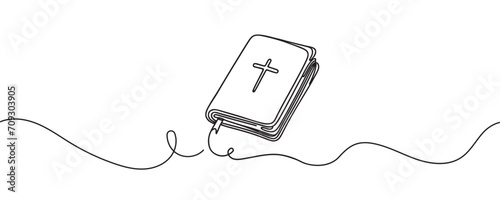 Continuous line drawing of the Bible, Christianity. Vector illustration. minimalistic one line illustration.