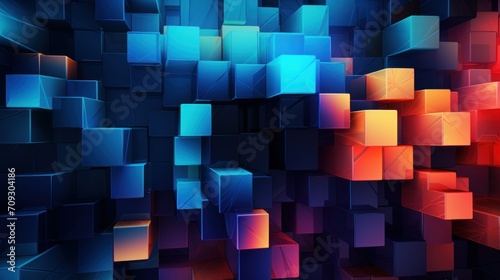 Abstract Geometric Vivid Colors Cubes background, web banner. Dynamic composition of geometric cubes in a spectrum of vivid colors, creating a visually captivating digital mosaic