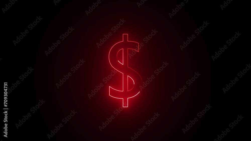 Dollar sing animation . Red color glowing neon Dollar text animation. e_17 Dollar sing animation . Red color glowing neon Dollar text animation. e_17