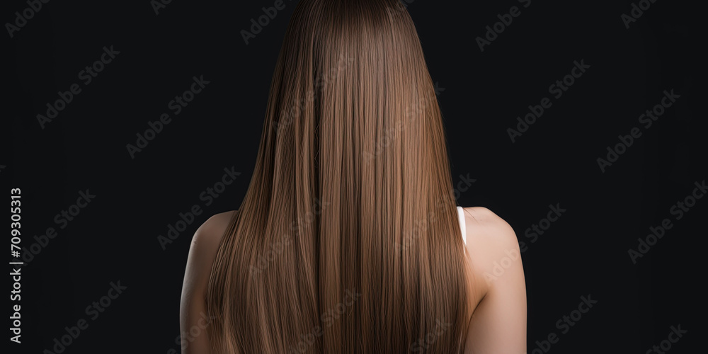 Naklejka premium Young Girl With Long Brown Straight Hair, Back View