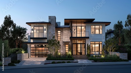 Modern style suburban home view from the street © Ahtesham