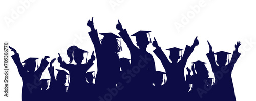 Wallpaper Mural Happy crowd of graduates children in square academic caps. Cheerful people silhouette. Graduation ceremony. Vector  illustration. Torontodigital.ca